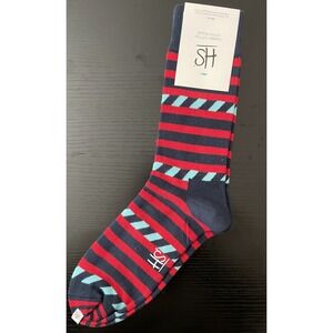 Happy Socks Men's Striped Socks Red Blue Combed Cotton Size 8–12